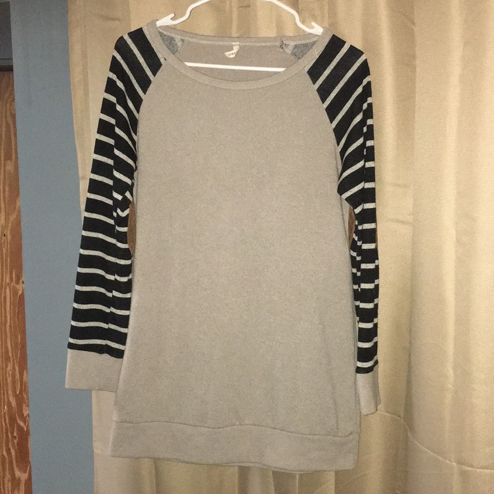 Tan and Gray Sweater with Elbow Patches